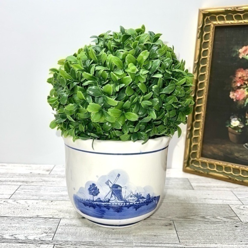 Delft Blue and White Windmill & Sailboat Planter